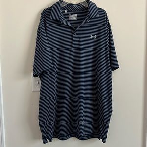 Loose Heatgear Under Armour Blue and Grey Striped Polo